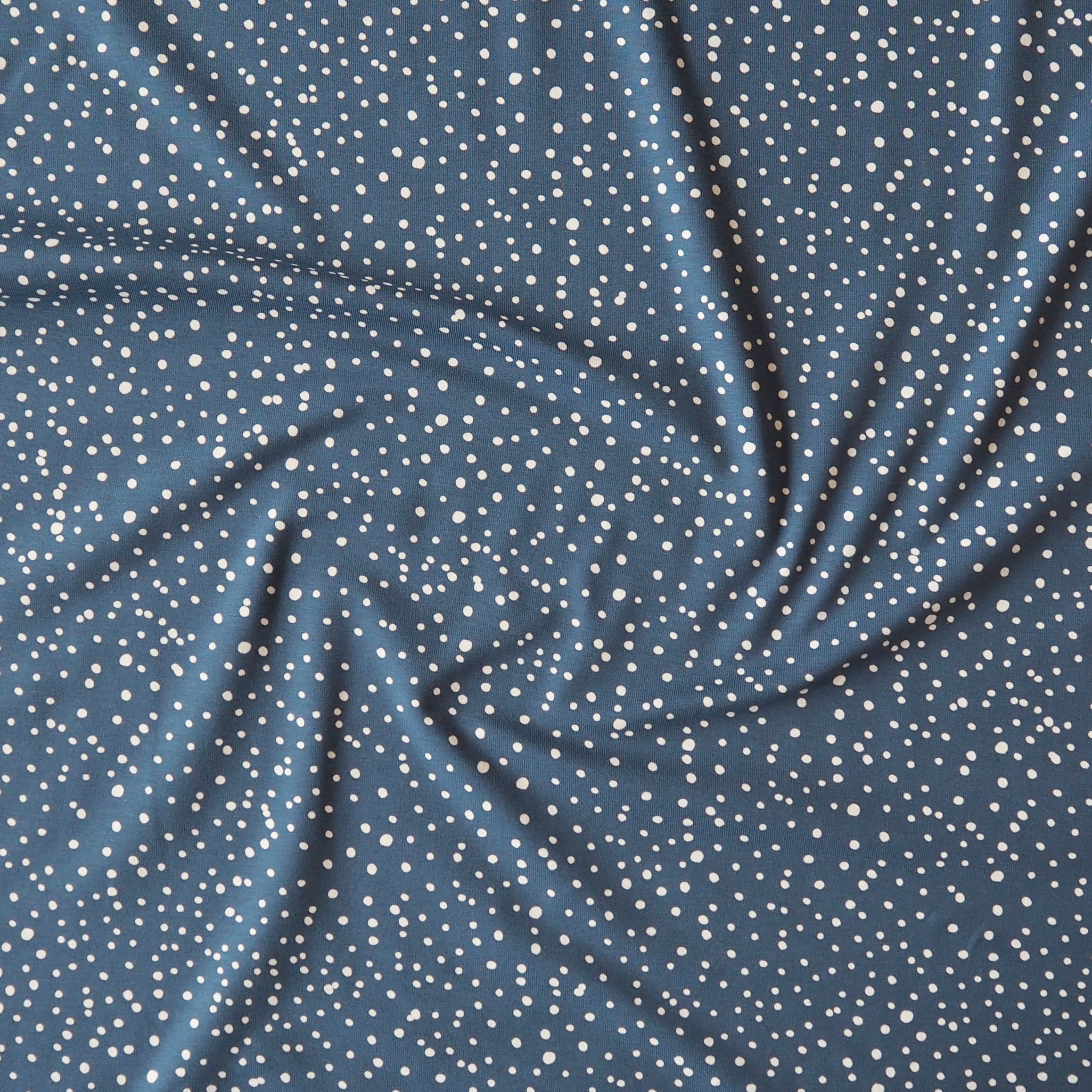 jersey dress fabric uk Dusky Blue Polka Cotton – Guthrie & Ghani Pakistani designer wear worldwide shipping