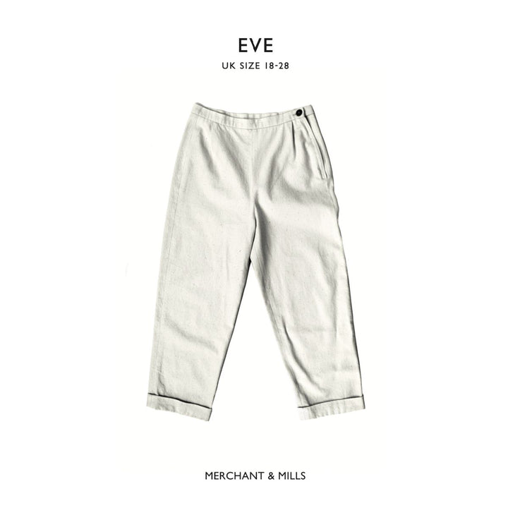 Light-colored pants with a visible brand label on a white background