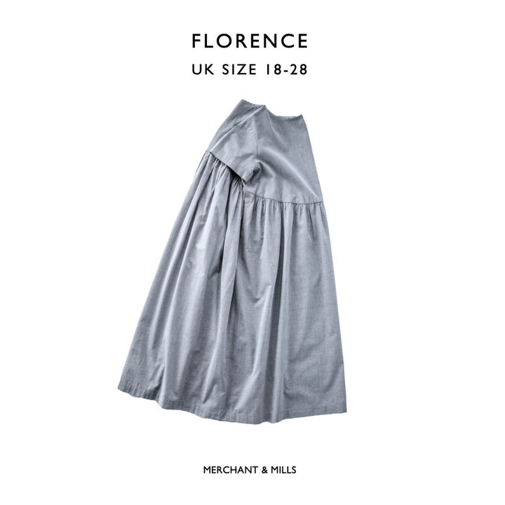 Gray dress with 'Florence' text and size information on a white background