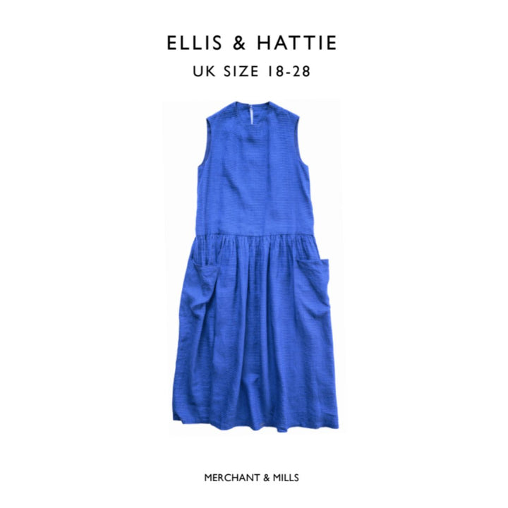Blue dress with 'ELLIS & HATTIE' branding on a white background