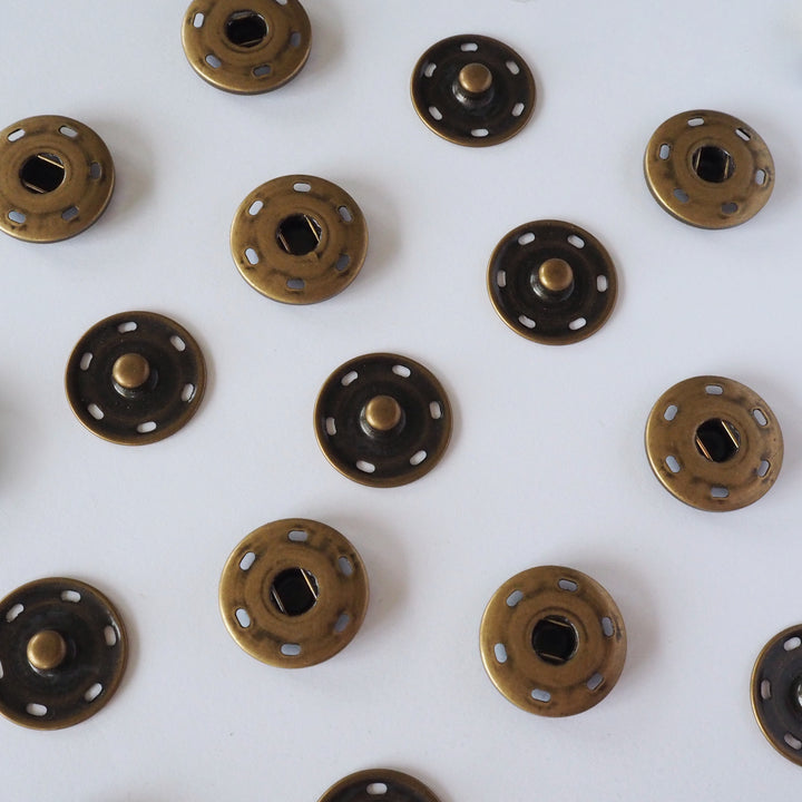 25mm Brass Sew On Snap Fasteners - Antique Brass
