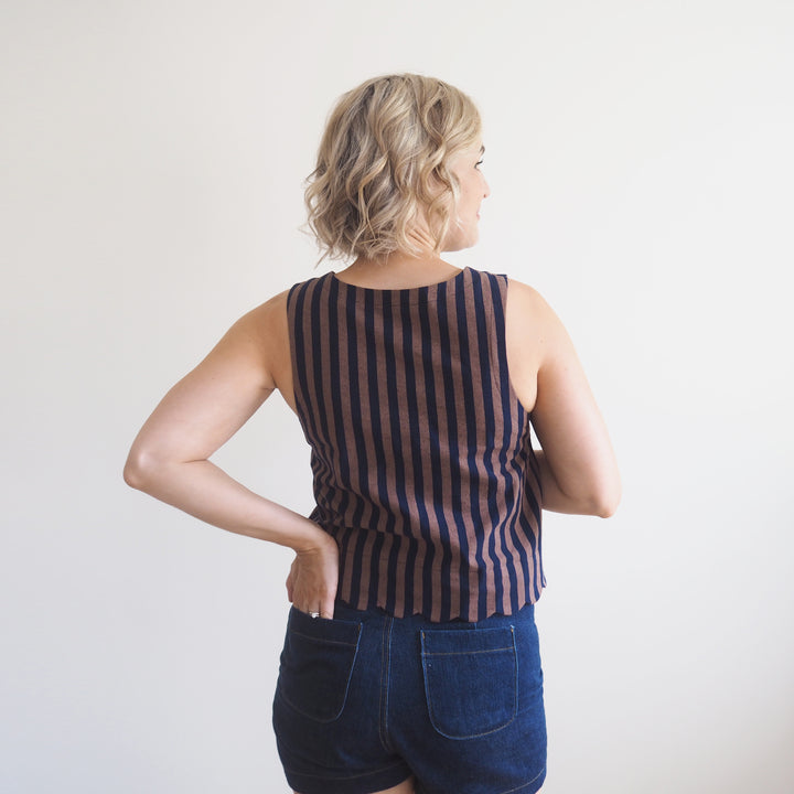 Lauren's Azure Top in Espresso Yarn Dyed Stripe Cotton
