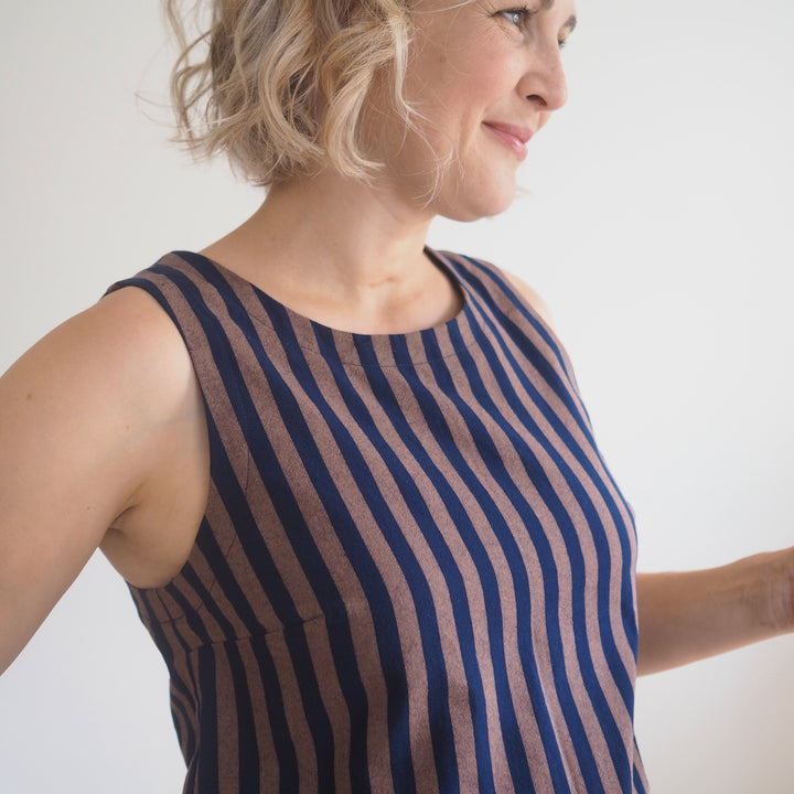 Lauren's Azure Top in Espresso Yarn Dyed Stripe Cotton