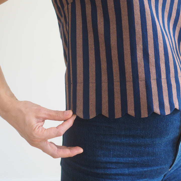 Lauren's Azure Top in Espresso Yarn Dyed Stripe Cotton