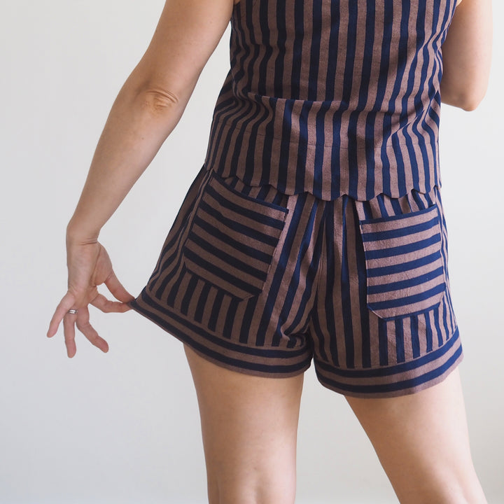 Lauren's Rose Shorts in Espresso Yarn Dyed Stripe Cotton