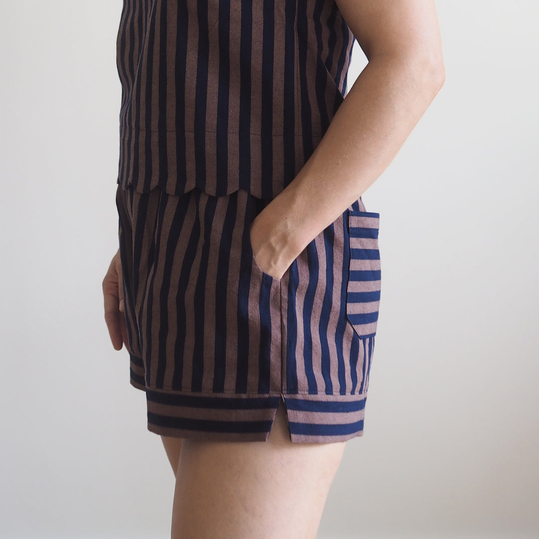 Lauren's Rose Shorts in Espresso Yarn Dyed Stripe Cotton
