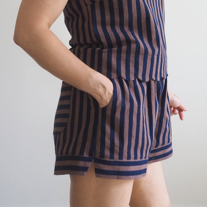 Lauren's Rose Shorts in Espresso Yarn Dyed Stripe Cotton