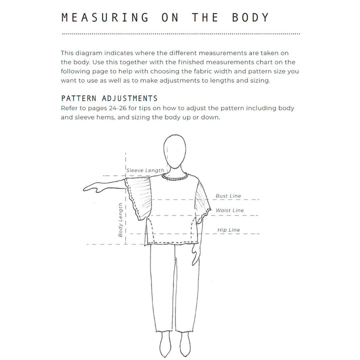 Diagram showing body measurements for pattern adjustments in clothing design.