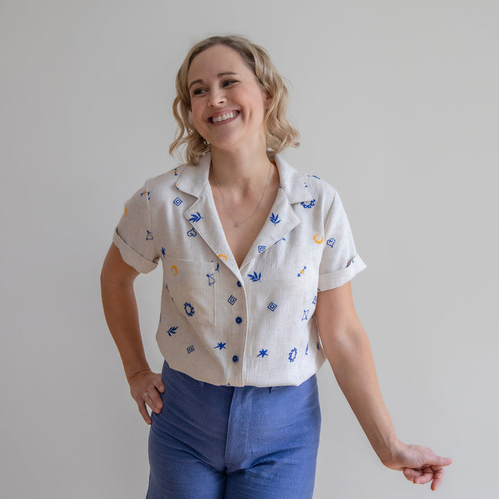 Thora's Charms Embroidered Viscose Linen - Guthrie & Ghani Exclusive