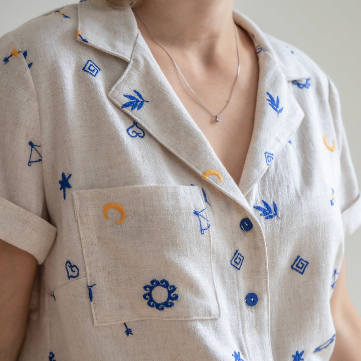 Thora's Charms Embroidered Viscose Linen - Guthrie & Ghani Exclusive