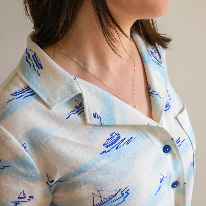 Aegean Waves Viscose Linen Fabric - Guthrie & Ghani Exclusive