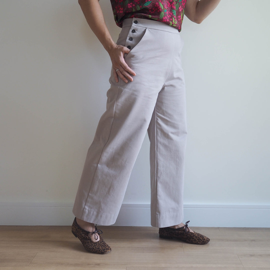 Lauren's Quinn Trousers in Stone Sanded Cotton Twill