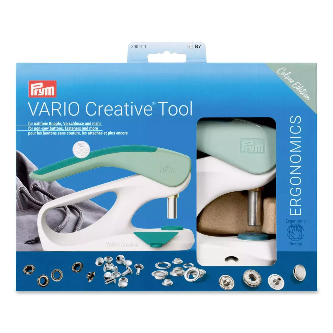  Prym VARIO Creative Tool packaging with tool and accessories on a blue background
