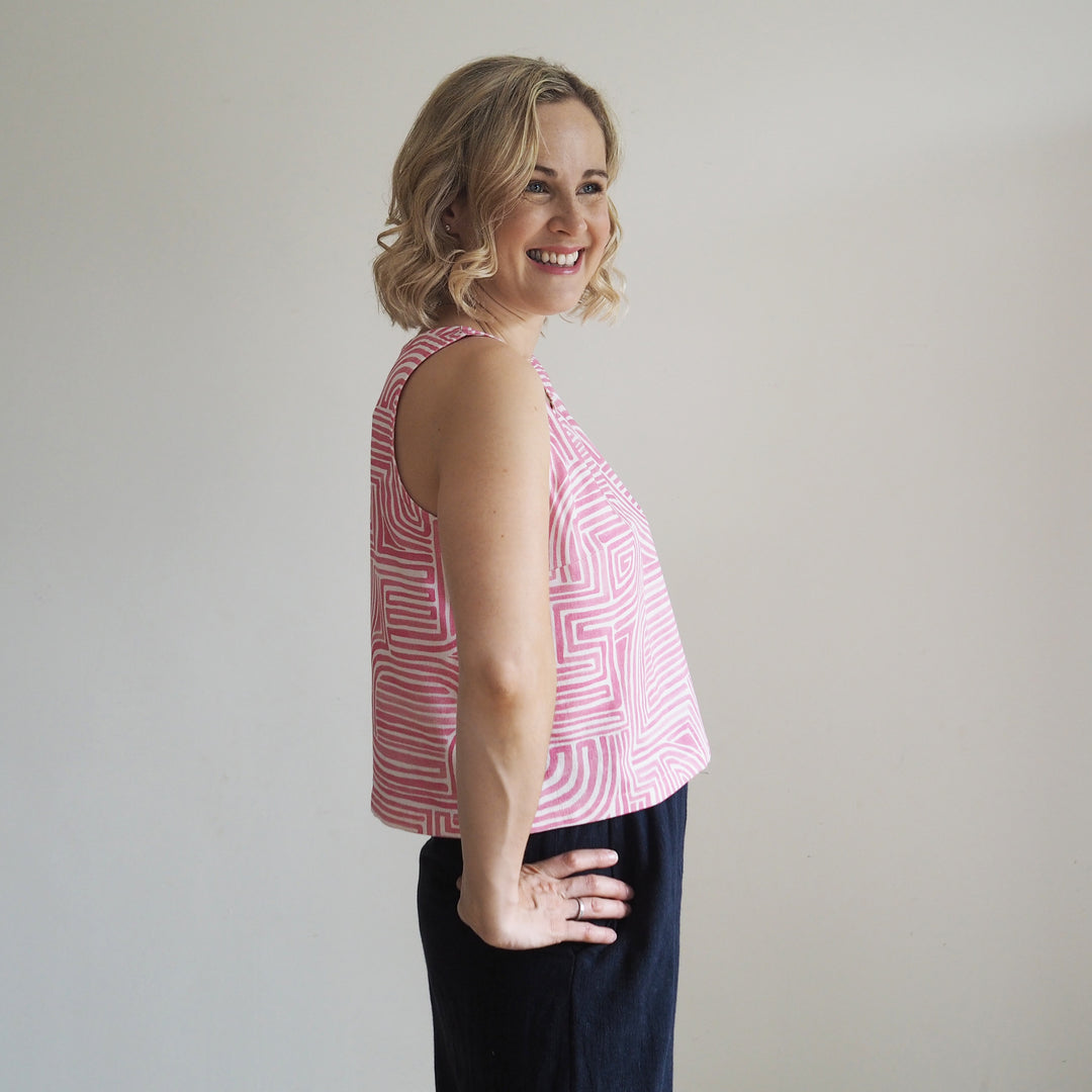 Lauren's Demeter Top in Pink Ariadne Viscose Linen