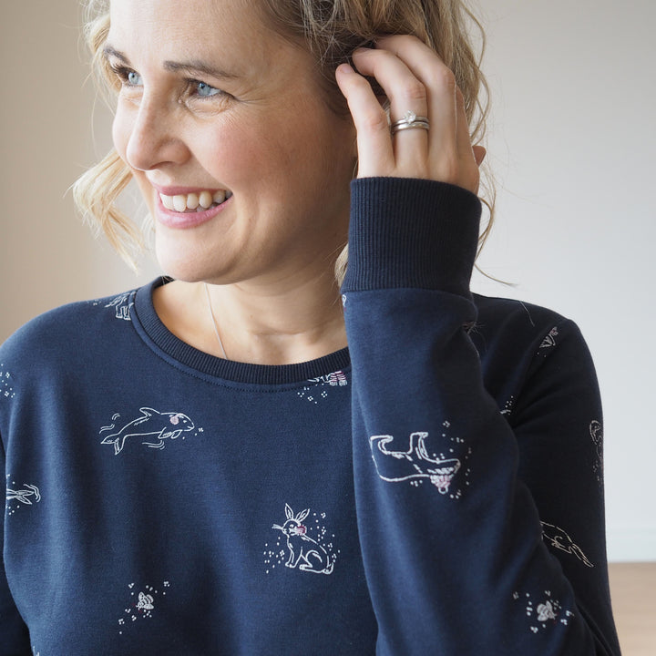 Classic Navy Cosy Adventures Brushed French Terry Fabric - Guthrie & Ghani Exclusive