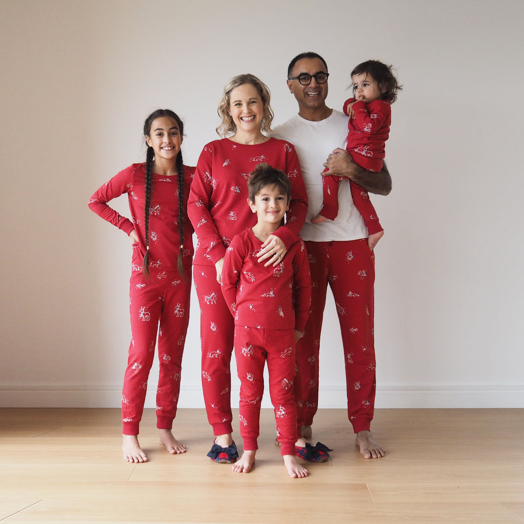 Deep Red Cosy Adventures Brushed French Terry Fabric - Guthrie & Ghani Exclusive