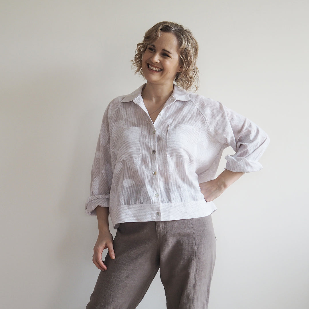 Blue Yarn Stripe Jacquard Floral Cotton Fabric