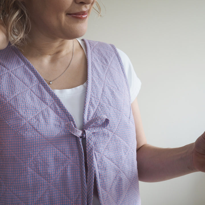 Powder Blue Micro Gingham Seersucker Fabric