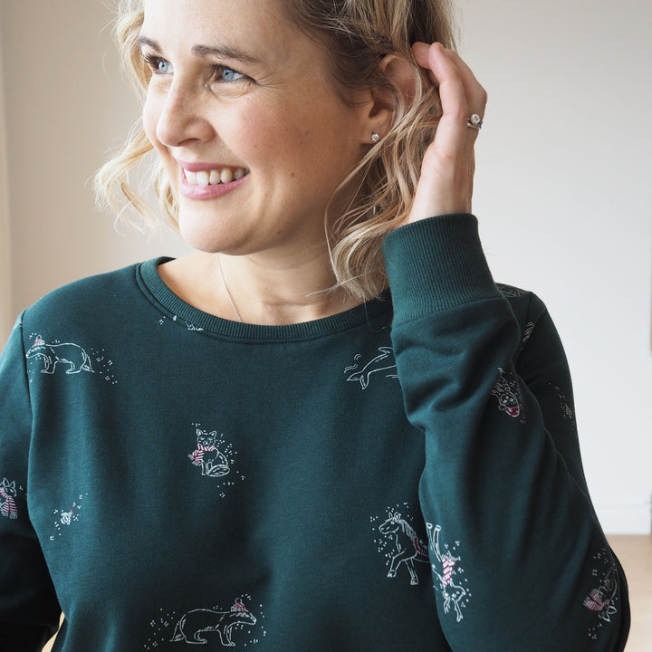 Forest Green Cosy Adventures Brushed French Terry Fabric - Guthrie & Ghani Exclusive