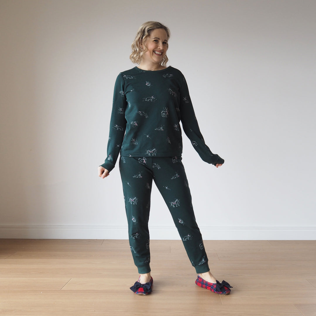 Forest Green Cosy Adventures Brushed French Terry Fabric - Guthrie & Ghani Exclusive