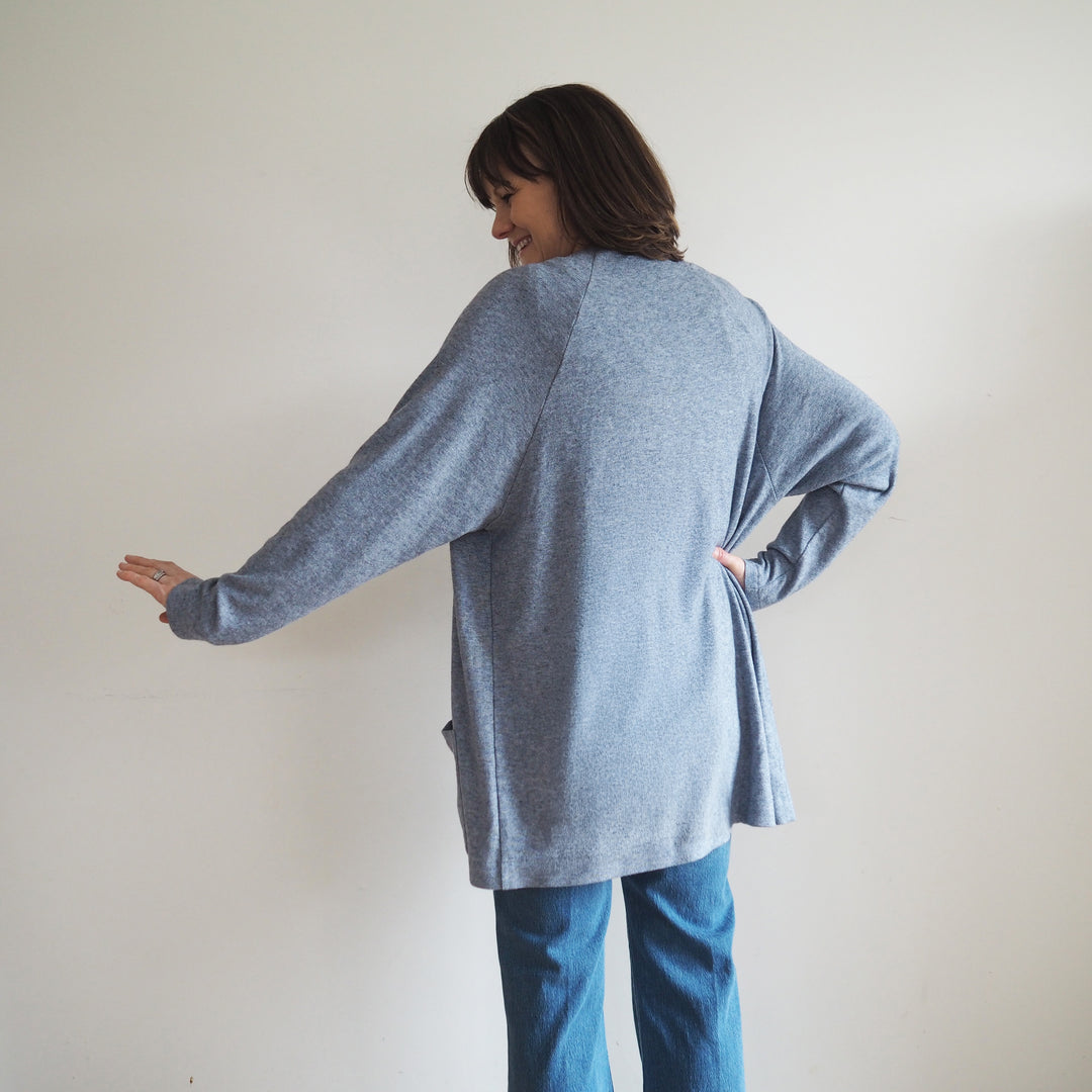 Storm Blue Ribbed Viscose Knit Blend Fabric
