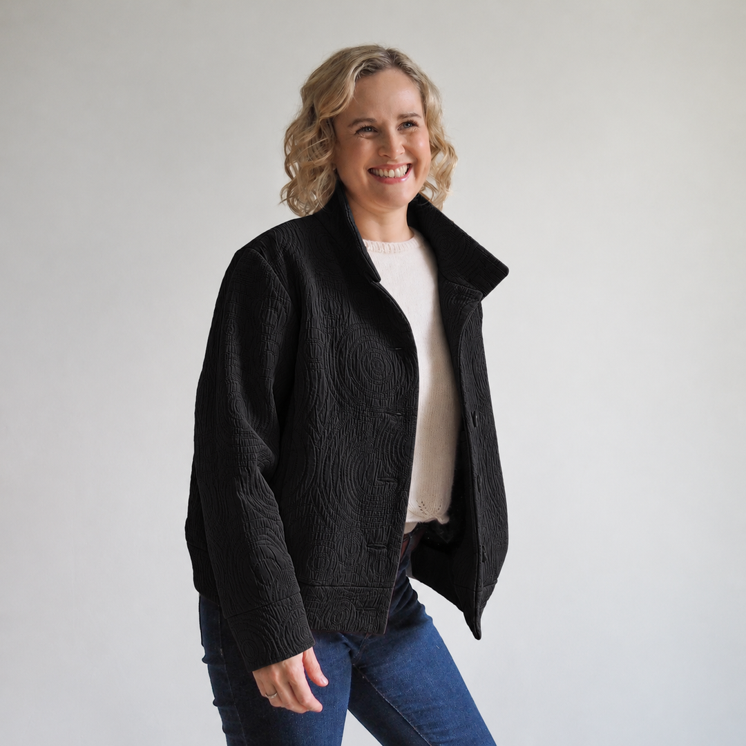 Lauren's Caiplie Jacket in Midnight Black Cairn Circles Cotton Jacquard