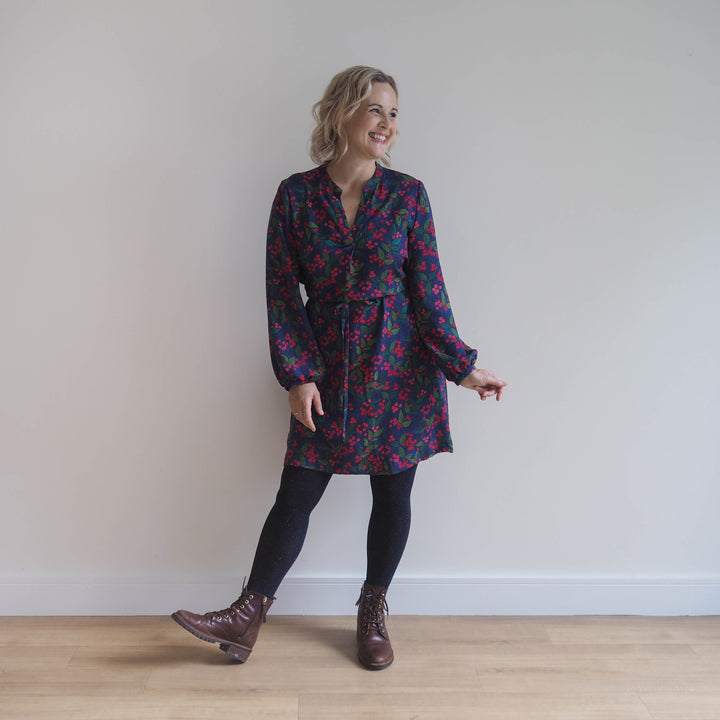 Lauren's Thora Dress in Navy Wild Rowan Viscose Jacquard