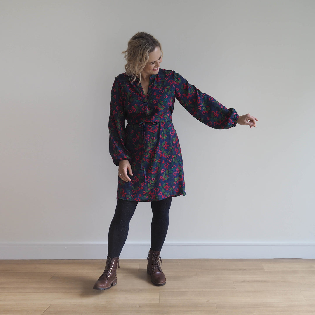 Lauren's Thora Dress in Navy Wild Rowan Viscose Jacquard