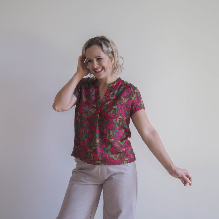 Lauren's Thora Top in Burgundy Wild Rowan Viscose Twill Sateen
