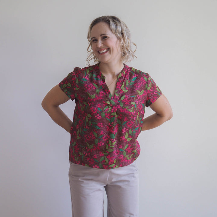 Lauren's Thora Top in Burgundy Wild Rowan Viscose Twill Sateen
