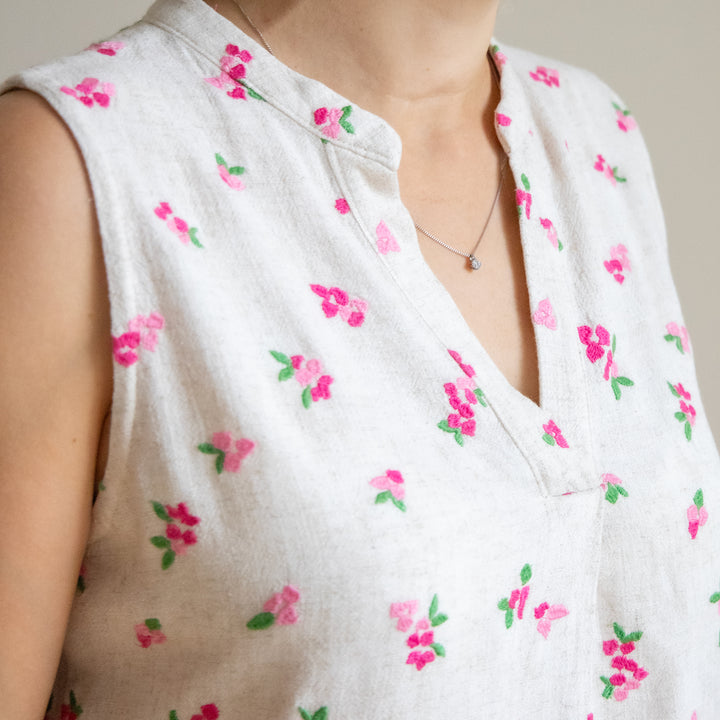 Bougainvillea Blooms Embroidered Viscose Linen - Guthrie & Ghani Exclusive