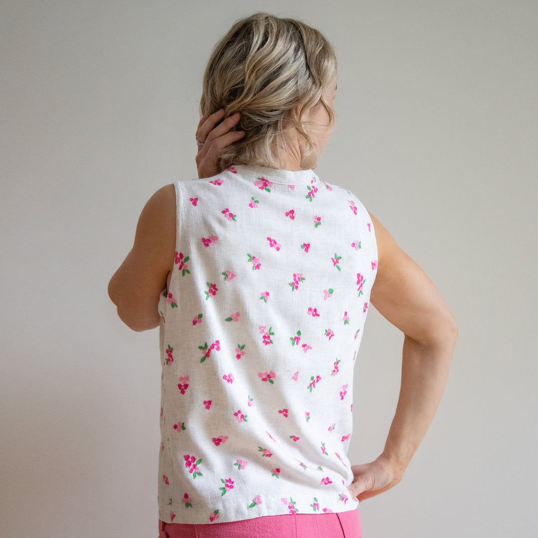Bougainvillea Blooms Embroidered Viscose Linen - Guthrie & Ghani Exclusive