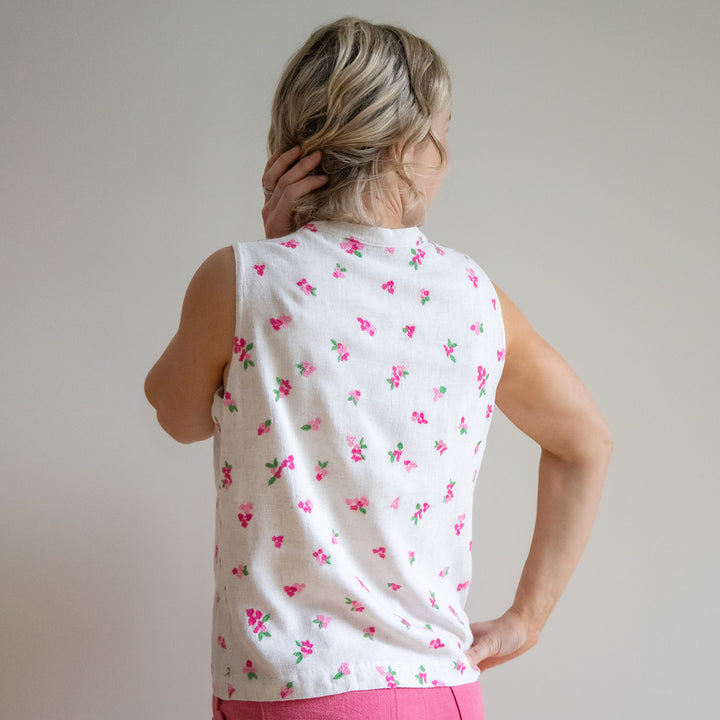 Bougainvillea Blooms Embroidered Viscose Linen - Guthrie & Ghani Exclusive