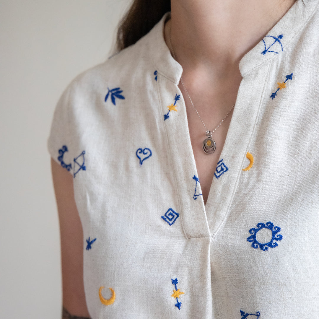 Thora's Charms Embroidered Viscose Linen - Guthrie & Ghani Exclusive