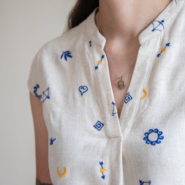 Thora's Charms Embroidered Viscose Linen - Guthrie & Ghani Exclusive