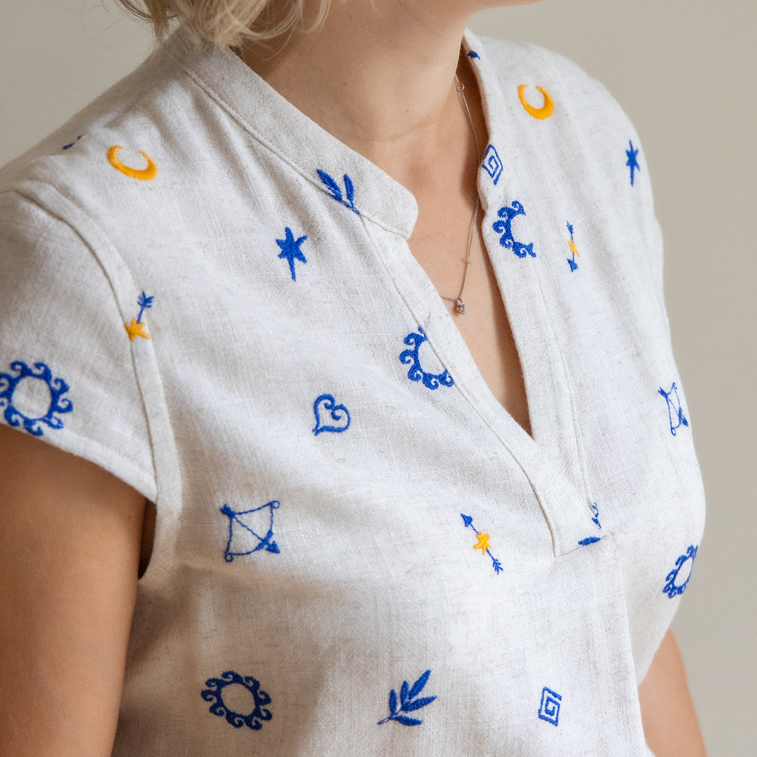 Thora's Charms Embroidered Viscose Linen - Guthrie & Ghani Exclusive