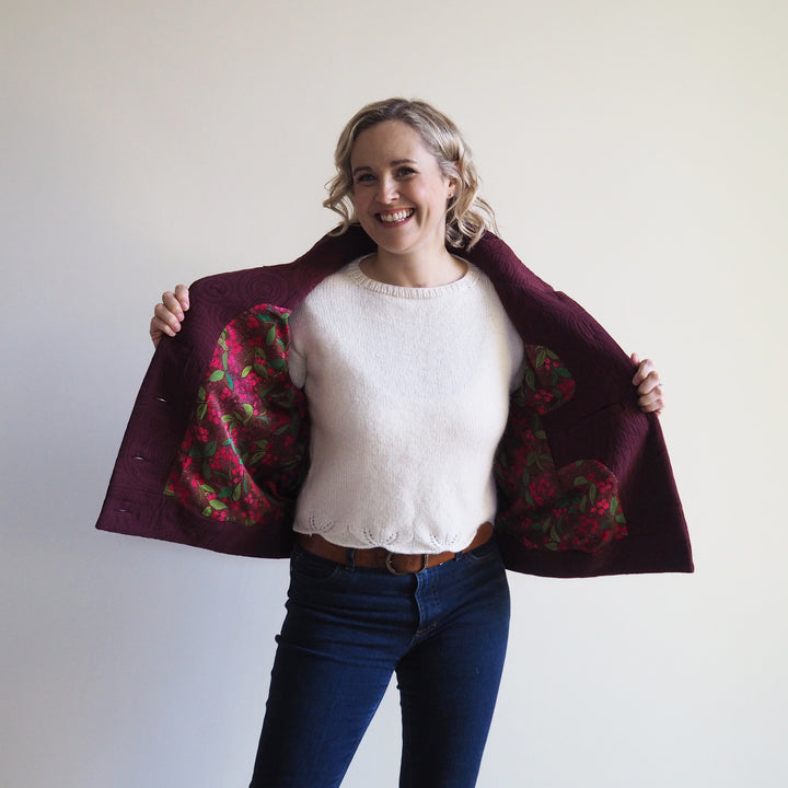 Lauren's Caiplie Jacket in Burgundy Cairn Circles Cotton Jacquard