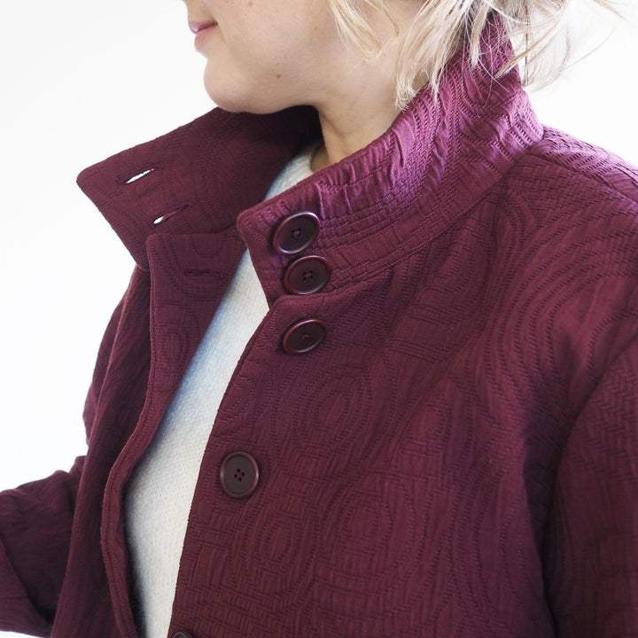 Burgundy Cairn Circles Cotton Jacquard Fabric - Guthrie & Ghani Exclusive