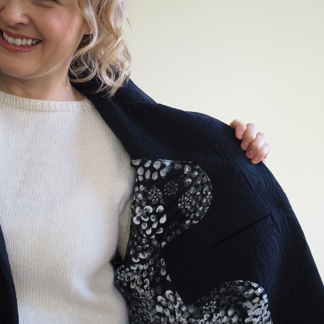 Lauren's Caiplie Jacket in Midnight Black Cairn Circles Cotton Jacquard