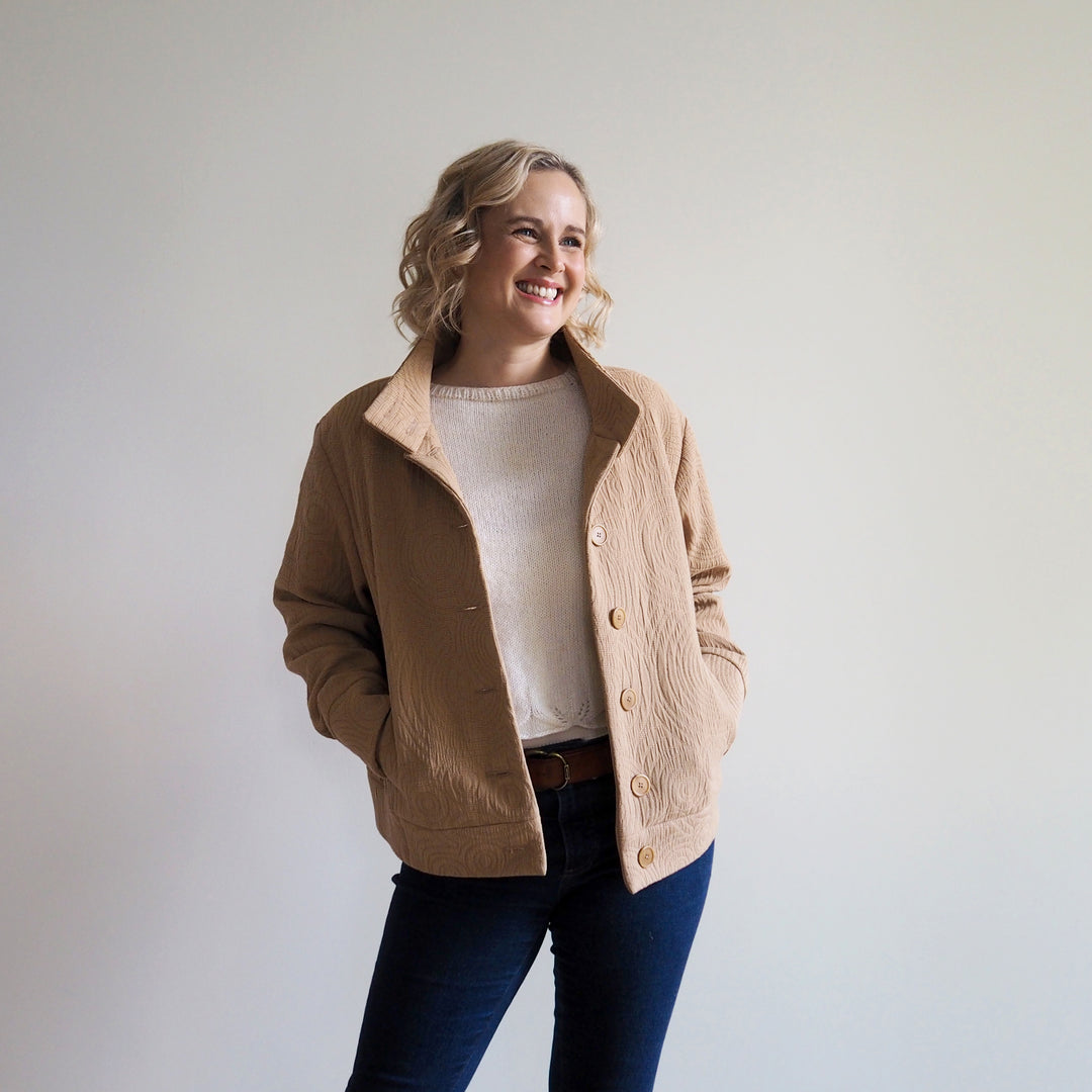 Lauren's Caiplie Jacket in Sand Cairn Circles Cotton Jacquard