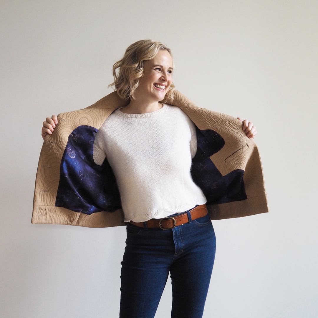 Lauren's Caiplie Jacket in Sand Cairn Circles Cotton Jacquard