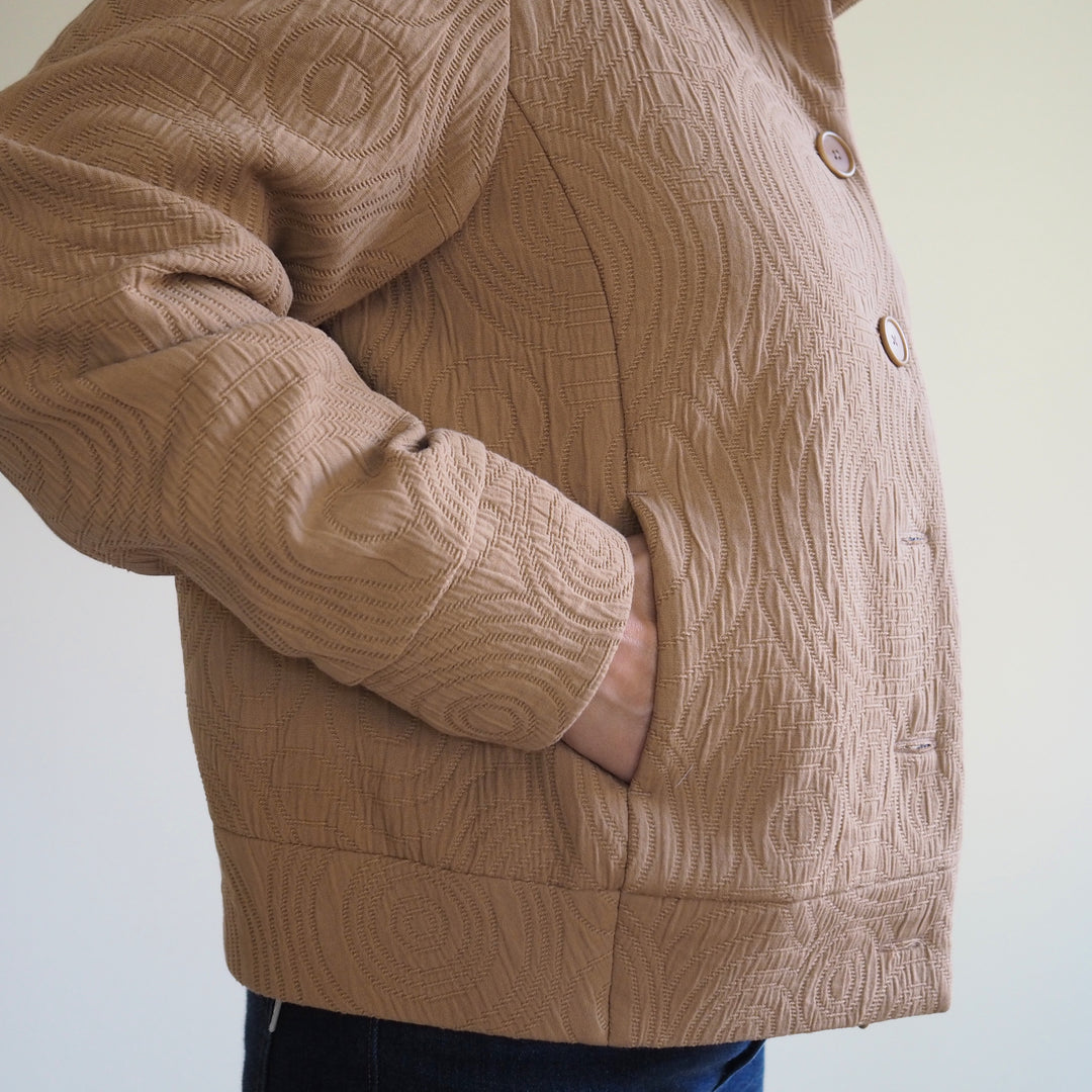 Lauren's Caiplie Jacket in Sand Cairn Circles Cotton Jacquard