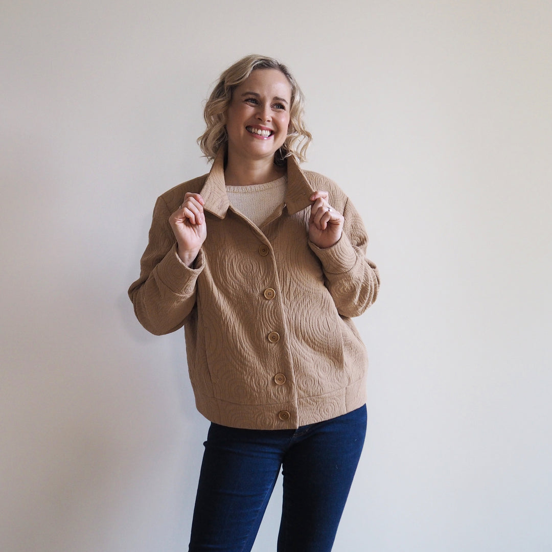 Lauren's Caiplie Jacket in Sand Cairn Circles Cotton Jacquard
