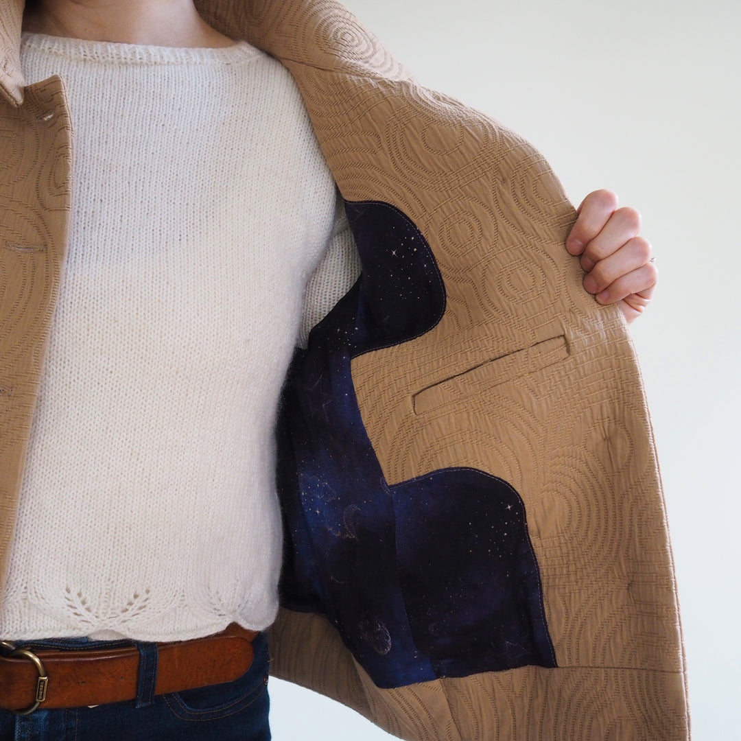 Lauren's Caiplie Jacket in Sand Cairn Circles Cotton Jacquard