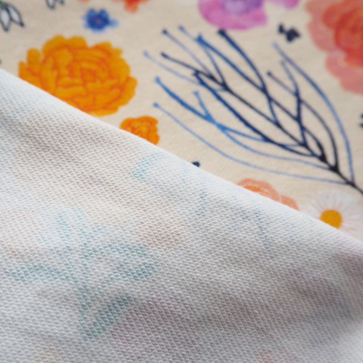 *Pre-Sale* Cream Bee Happy Blooms Cotton Micro French Terry Fabric - Guthrie & Ghani Exclusive