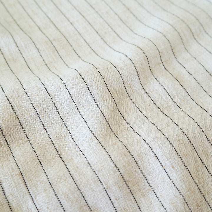 Ecru Pinstripe Viscose Linen Fabric - Cut Length 2.6m x 133cm