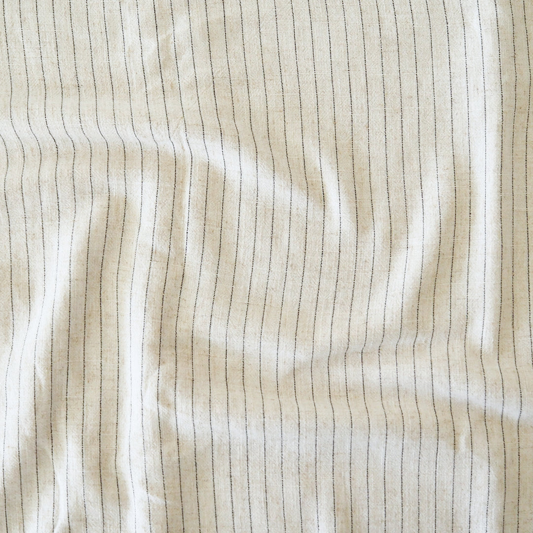 Ecru Pinstripe Viscose Linen Fabric - Cut Length 2.6m x 133cm