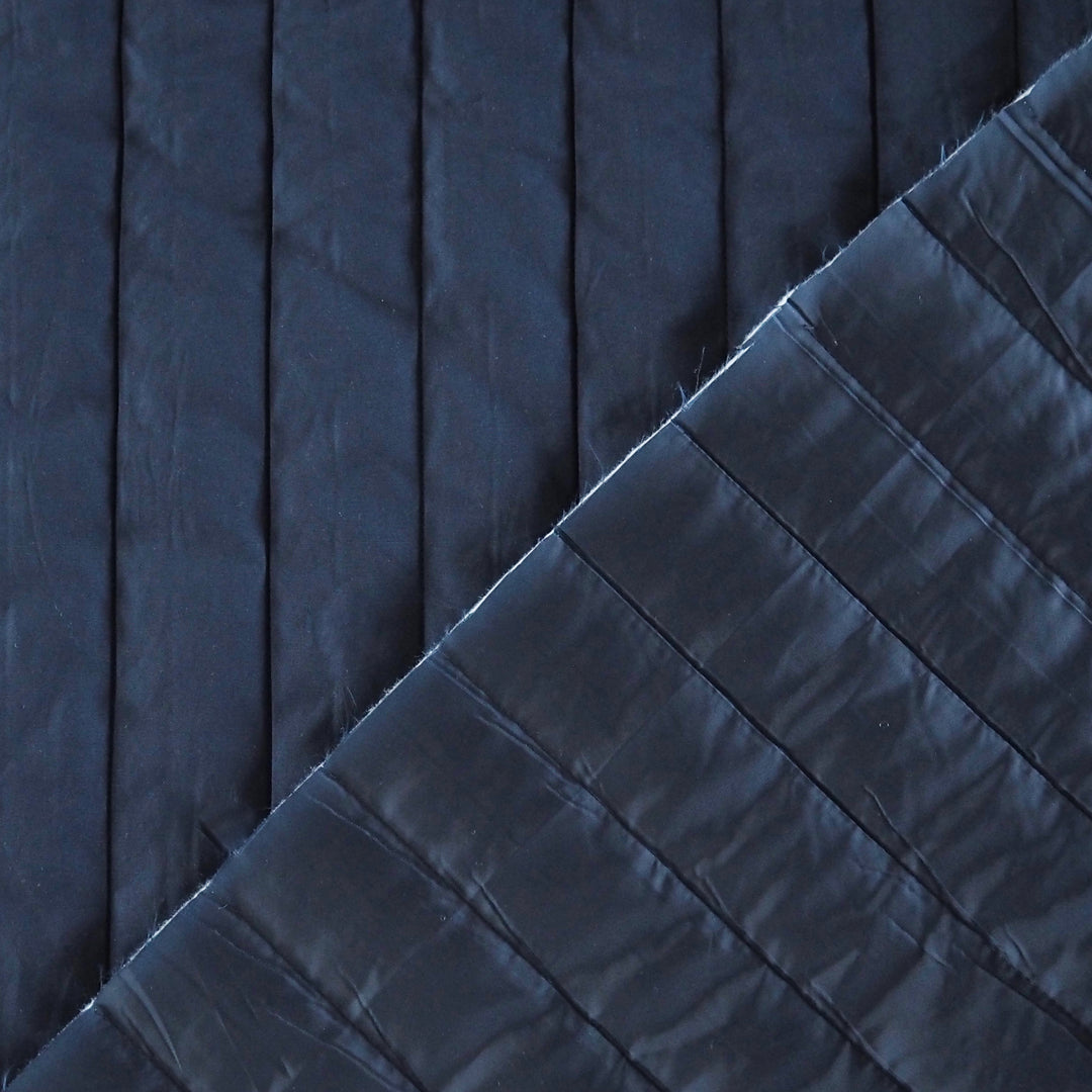 Mind The Maker Indigo Night Jordan quilted fabric with linear texture for jackets and coats.