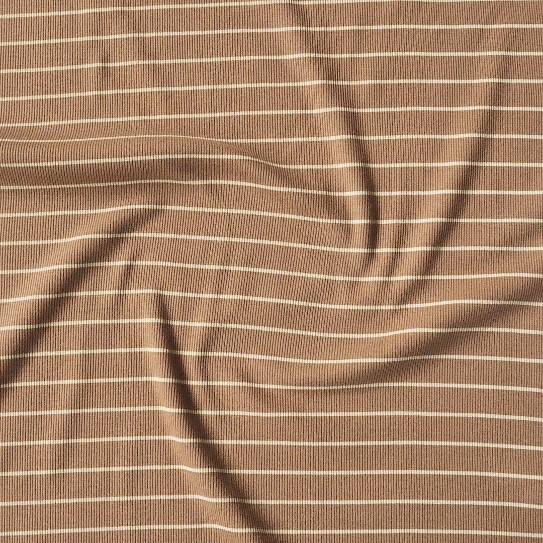 Caramel Stripe Ribbed Cotton Jersey Fabric