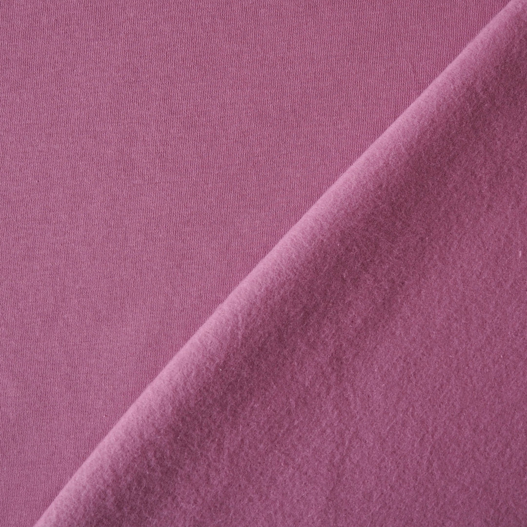 Orchid rose pink cotton fleeceback sweatshirt fabric for hoodies and loungewear